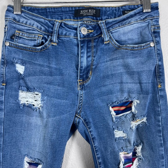 Judy‎ Blue Distressed Skinny Jeans Rainbow Patches Denim Womens Size 5/ 27 - Picture 2 of 11
